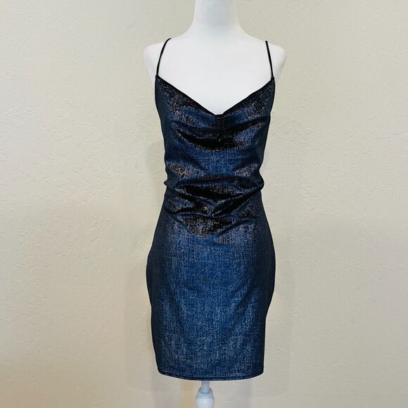 ~ New MissGuided 8 Dress Blue Mini Midnight/Navy Sleeveless Bodycon Sparkly NWOT - Picture 1 of 11